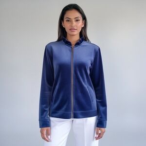Lilly Pulitzer Velour Zip Up Hoodie Jacket Navy Blue Size M